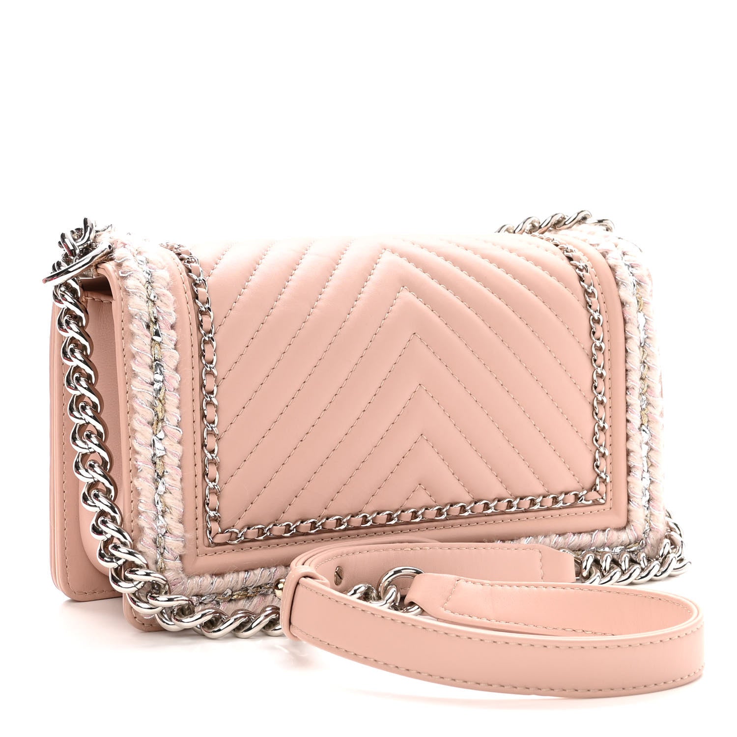 Chanel Calfskin Chevron Tweed Medium Boy Flap Pink 2 of 9