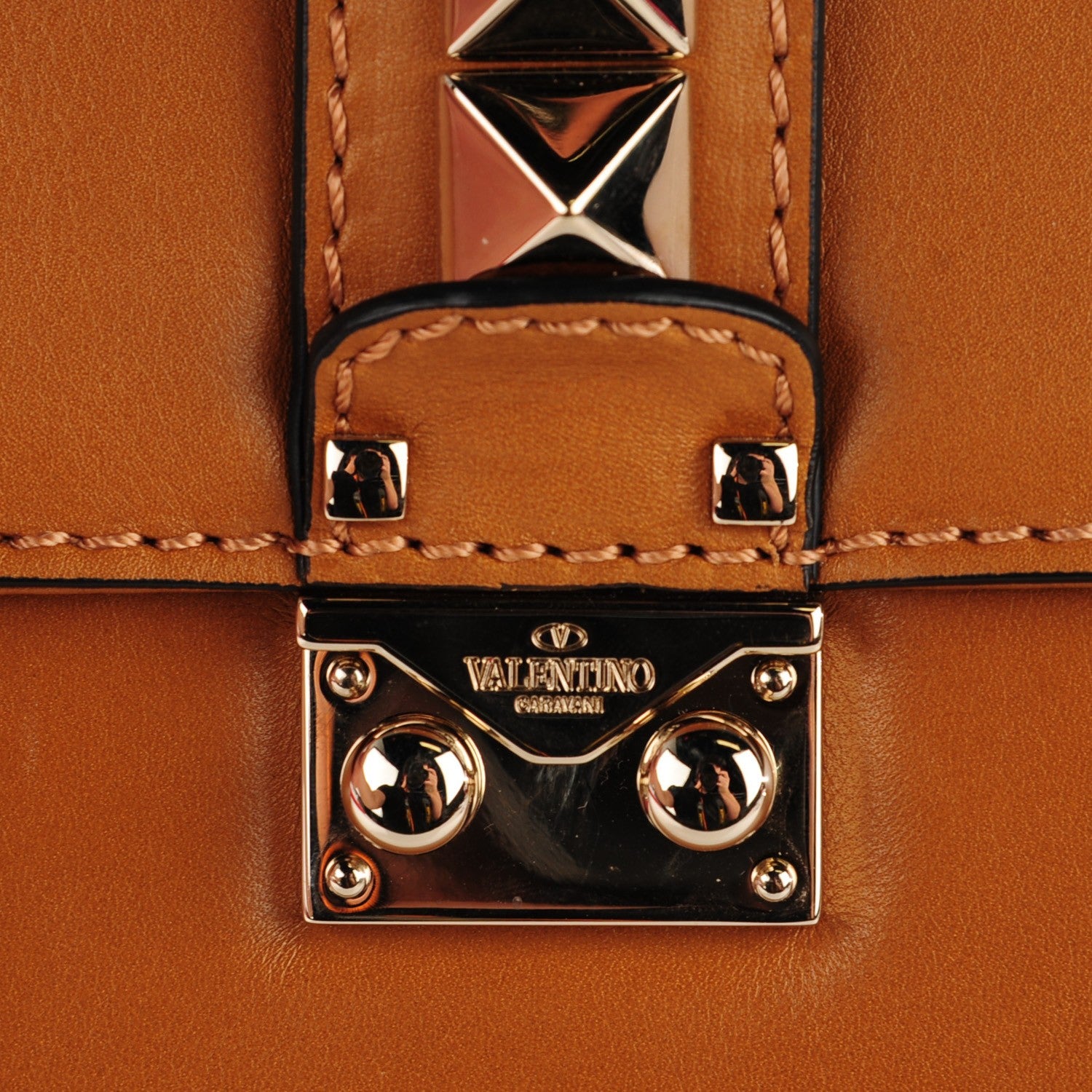 Valentino Garavani Vitello Large Glam Lock Rockstud Flap Brown 8 of 8