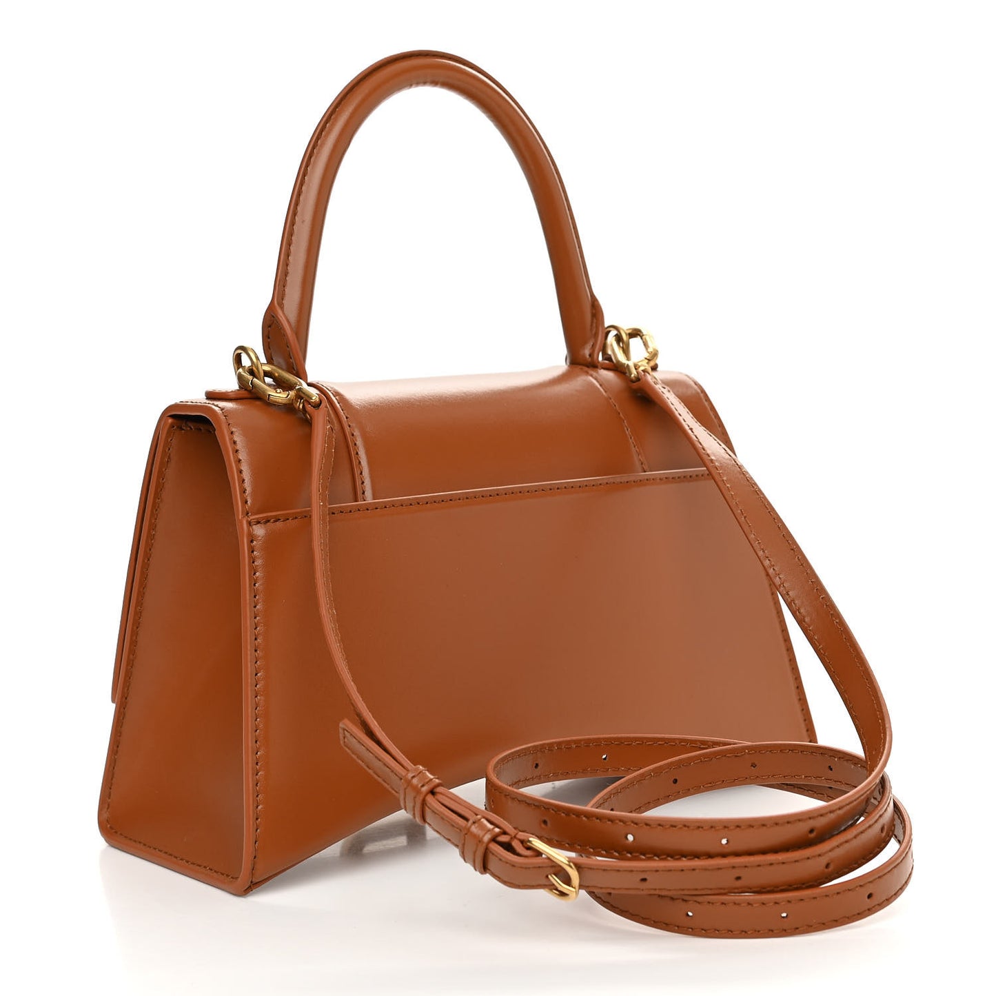 Shiny Box Calfskin Small Hourglass Top Handle Bag Camel