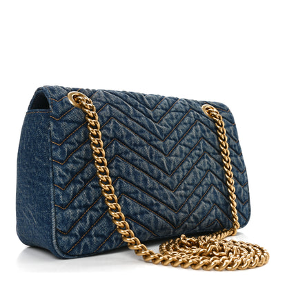 Gucci Washed Denim GG Marmont Shoulder Bag Blue 3 of 11