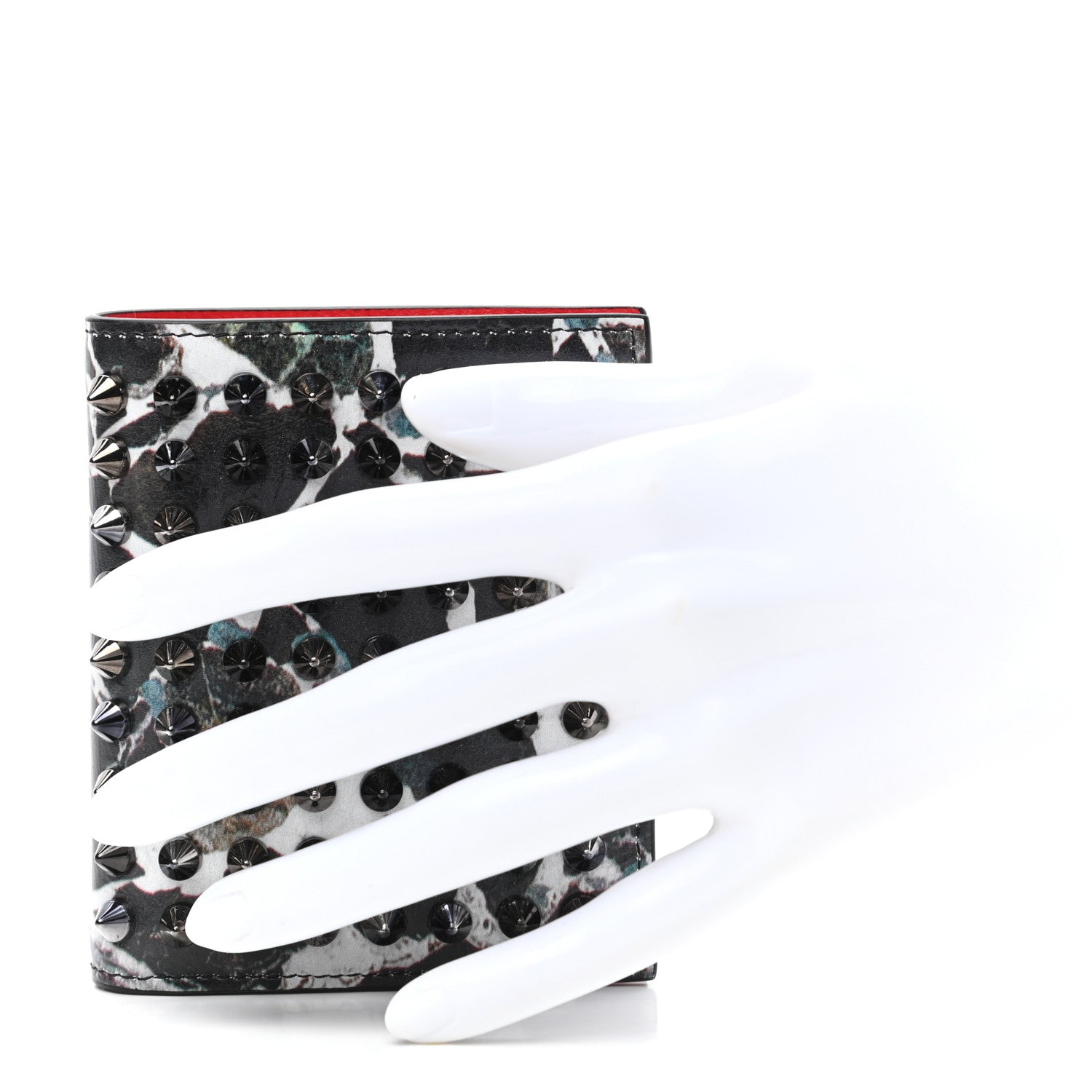 Christian Louboutin Calfskin Marble Print Spiked Bi-Fold Wallet Black 2 of 8