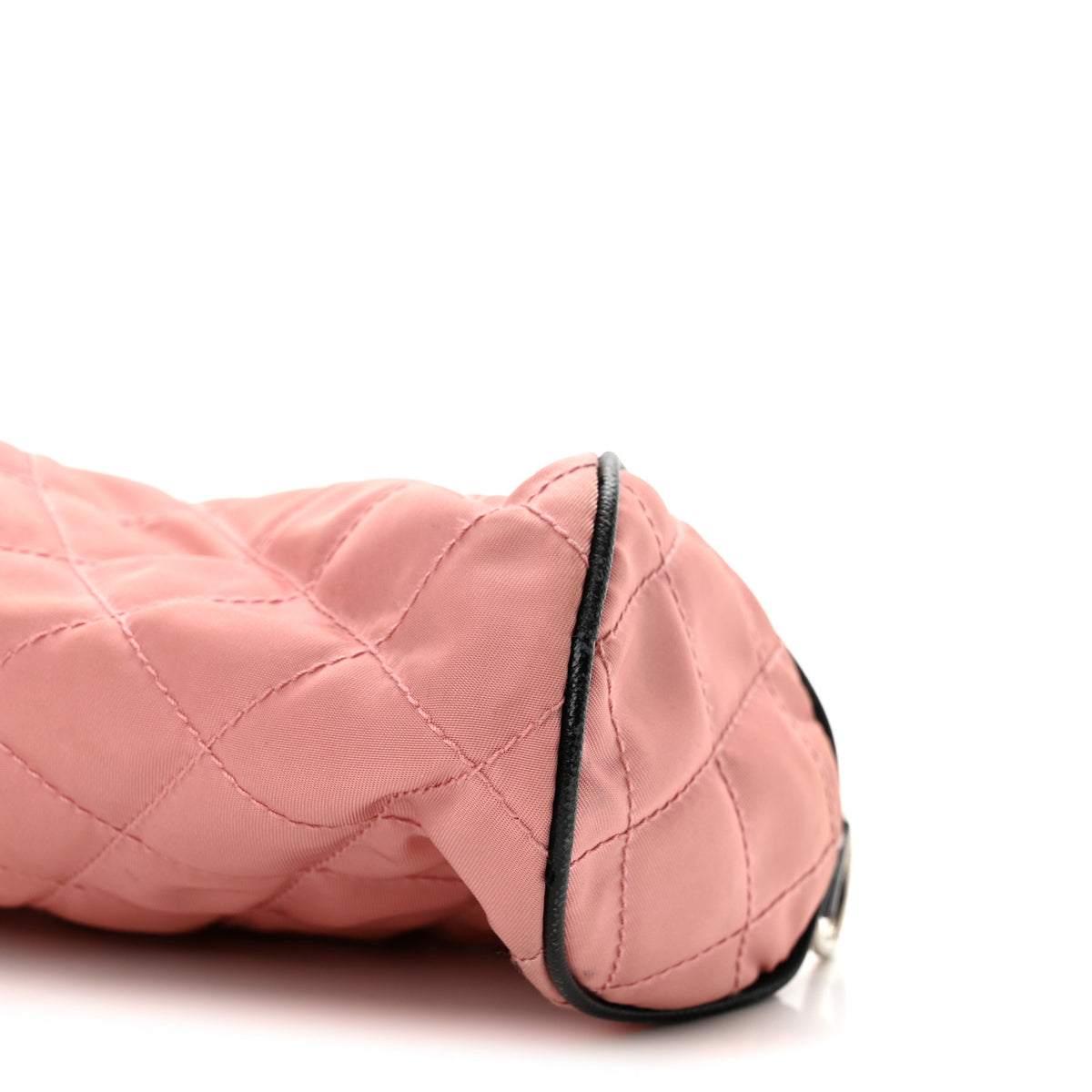 Prada Tessuto Nylon Saffiano Impunturato Quilted Barrel Pochette Pink Black 10 of 13