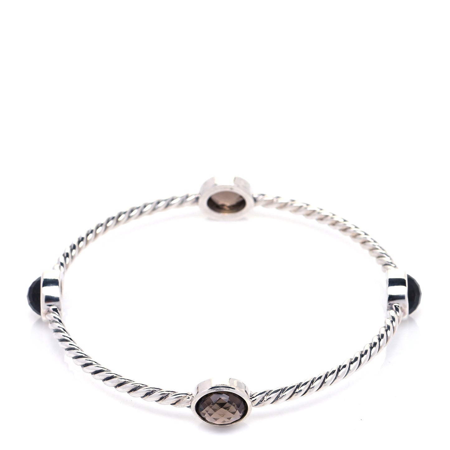 Sterling Silver Smoky Quartz Color Classics 4 Station Bangle Bracelet