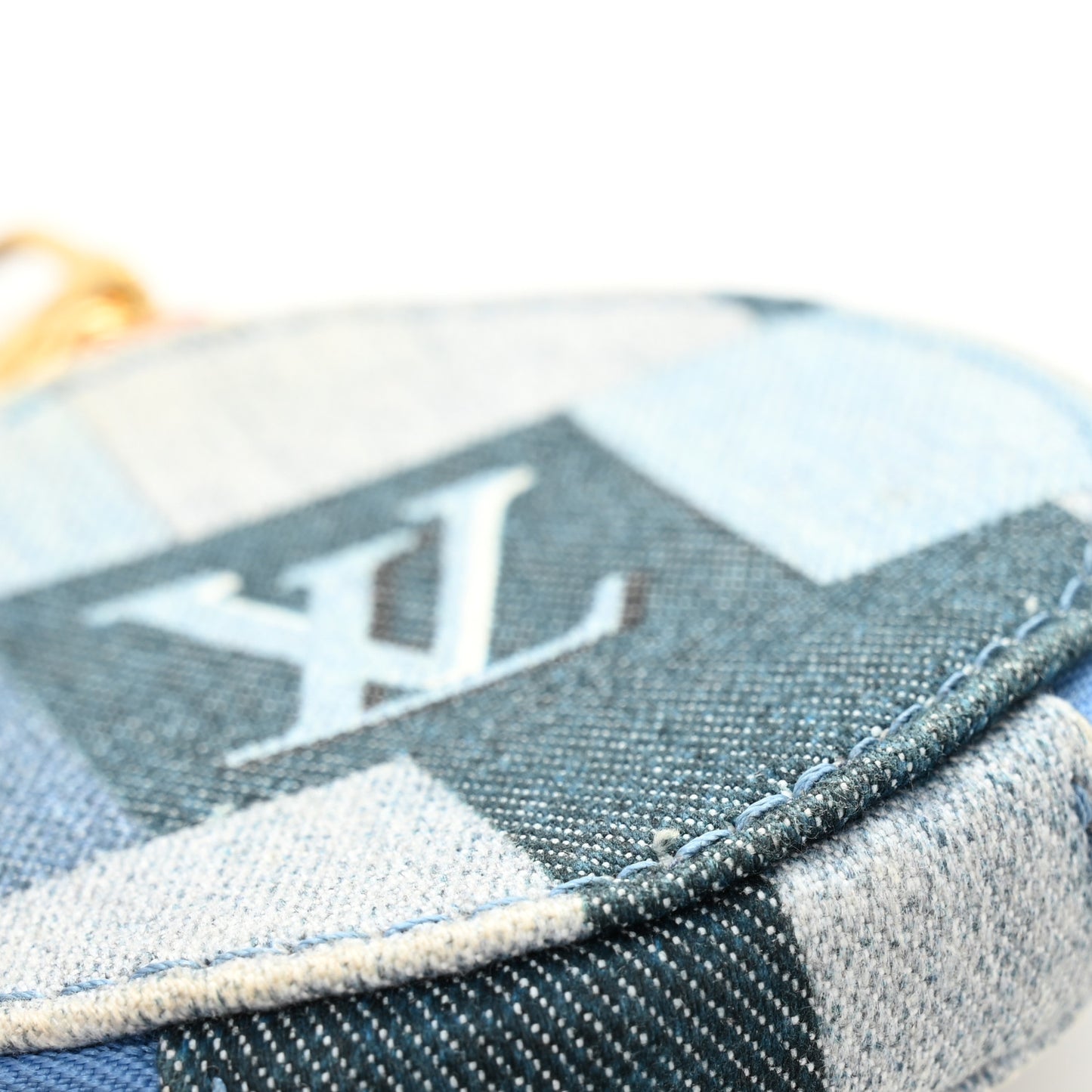 Denim Damier Monogram Patchwork Multi Pochette Accessories Coin Purse Blue Rouge