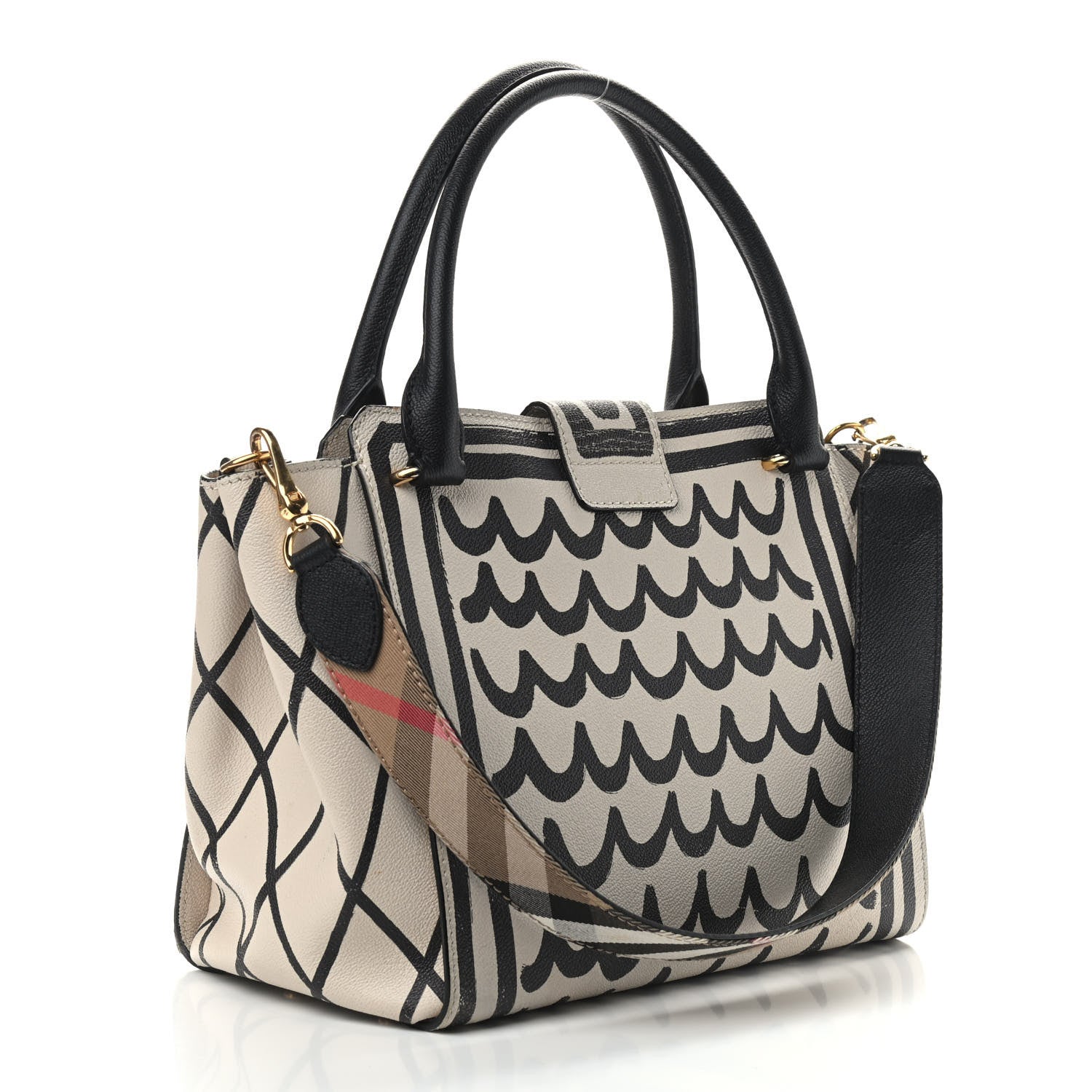 Burberry Soft Grain Calfskin L'oeil Print Medium Buckle Tote Limestone 3 of 17