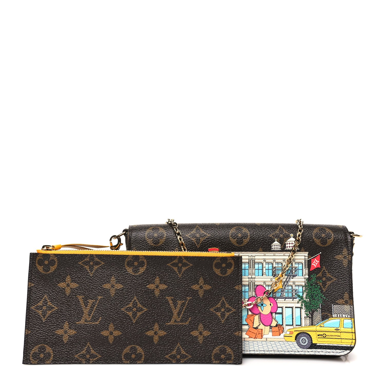 Louis Vuitton Monogram 2022 Christmas Animation New York Soho Pochette Felicie Chain Wallet Yellow 3 of 10