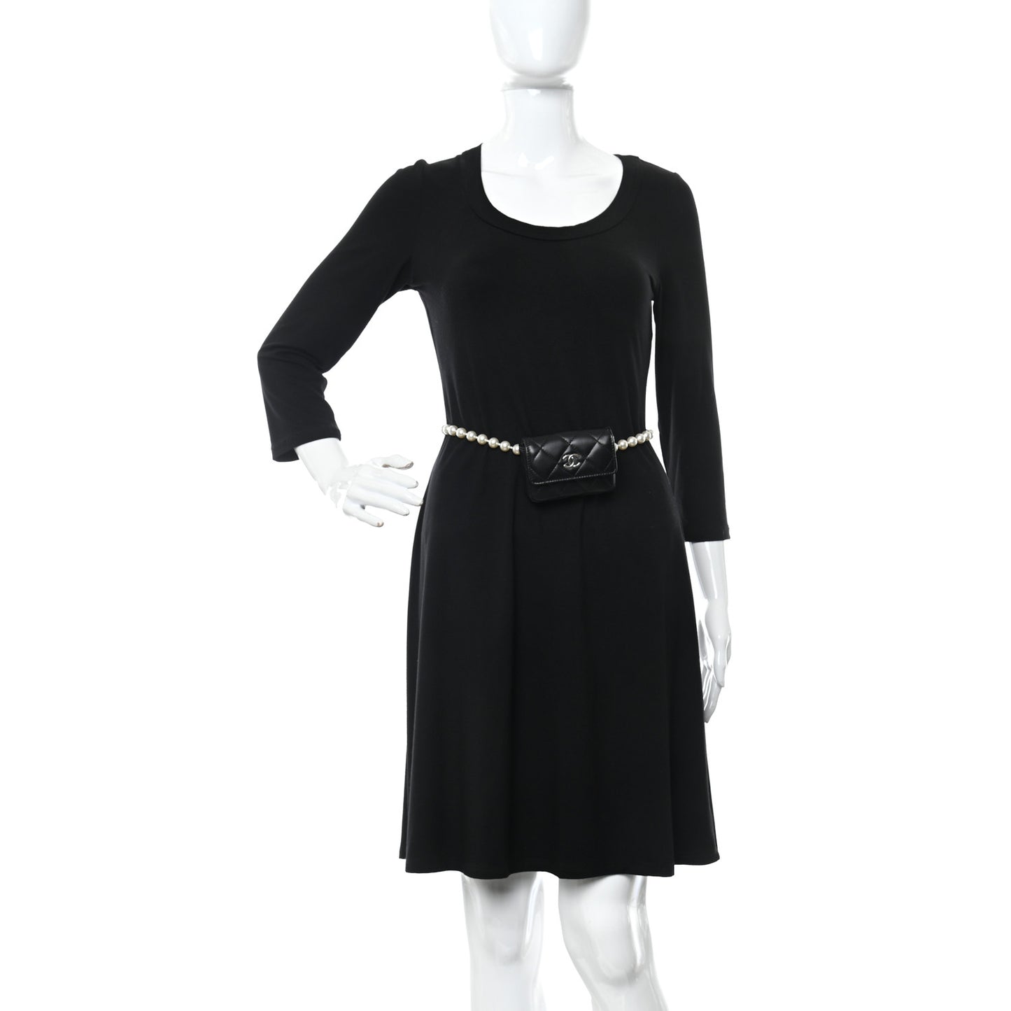 Lambskin Quilted Pearl Chain Belt Bag Black