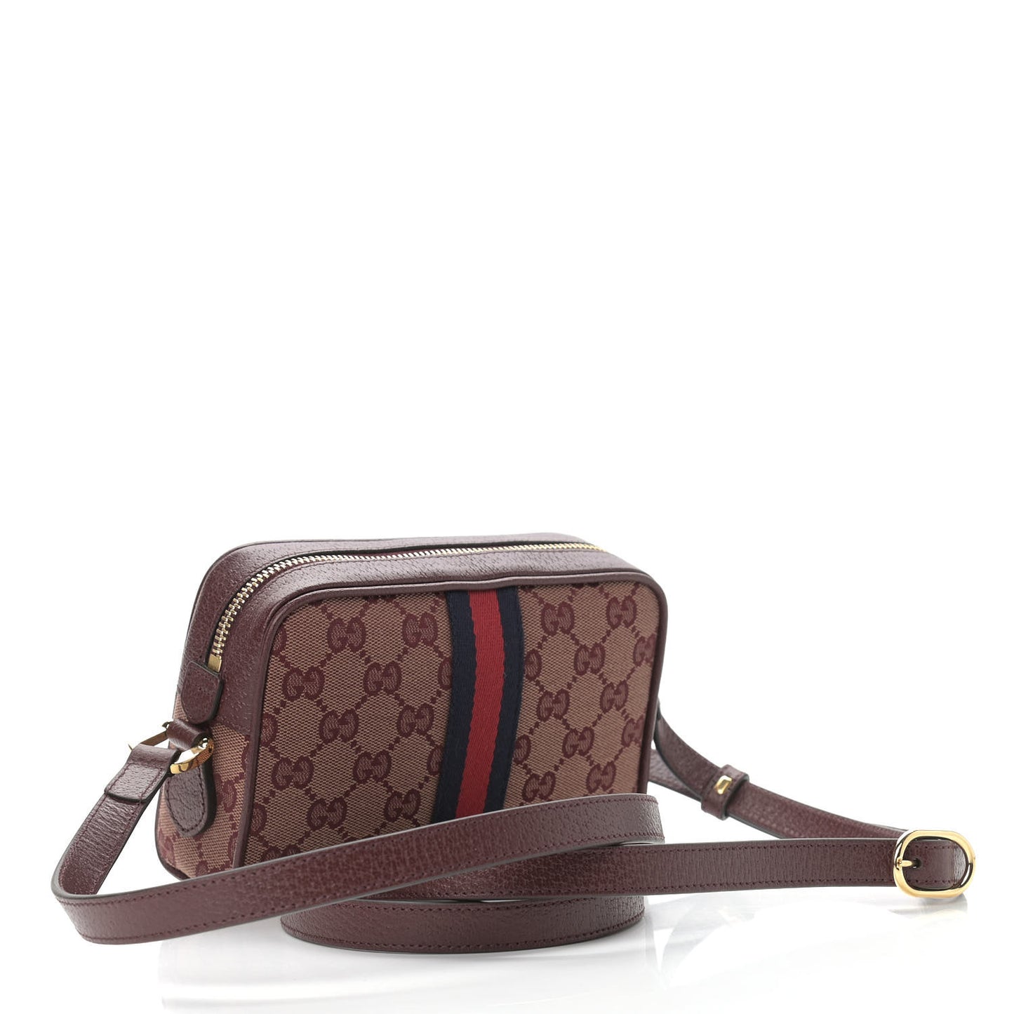 Monogram Textured Dollar Calfskin Web Mini Ophidia Shoulder Bag Sahara Rubino Chardonnay