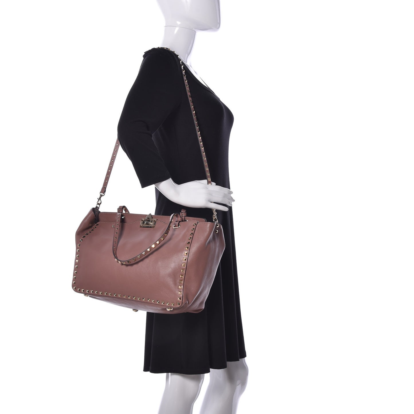 Vitello Medium Rockstud Tote Blush