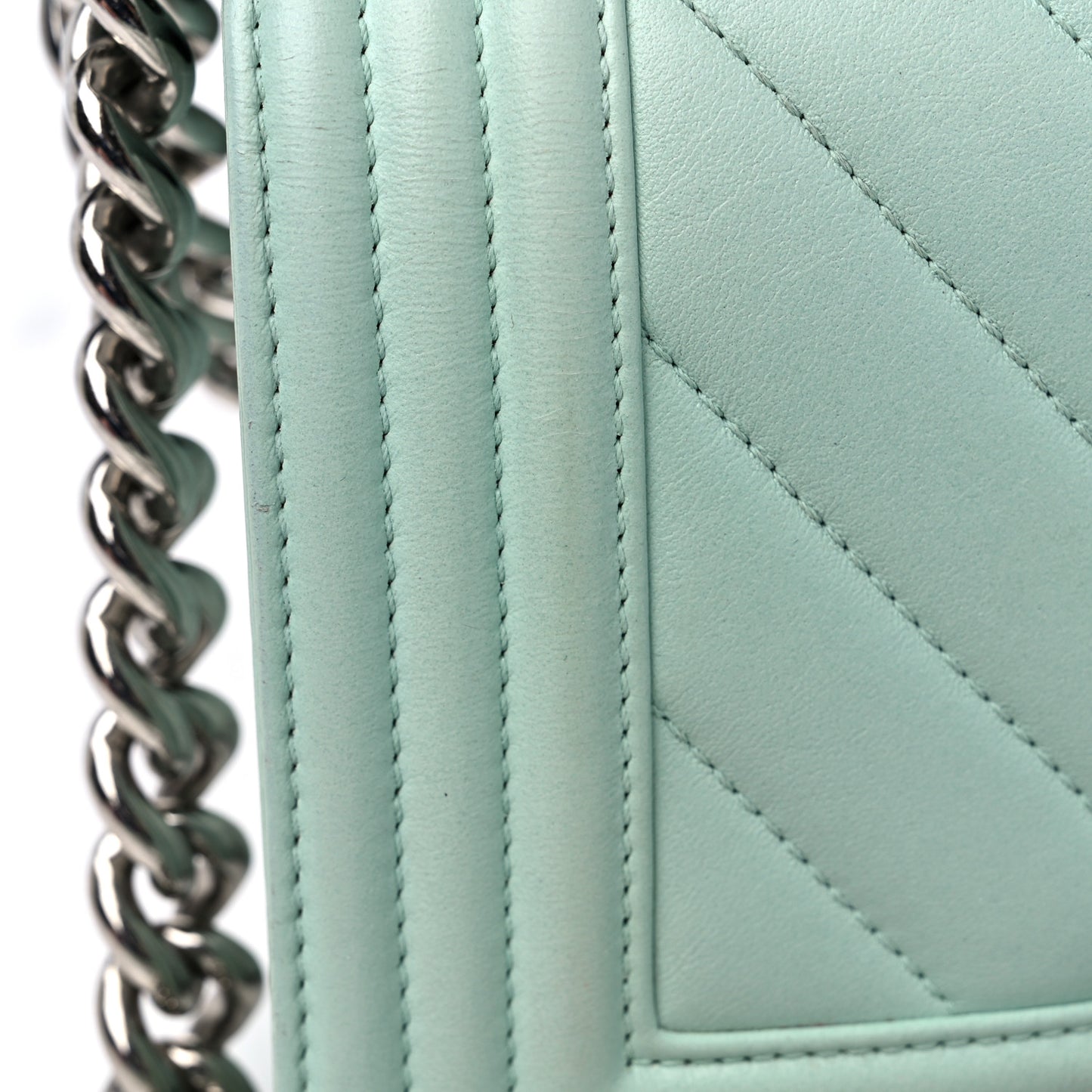 Iridescent Lambskin Chevron Quilted Small Boy Flap Turquoise