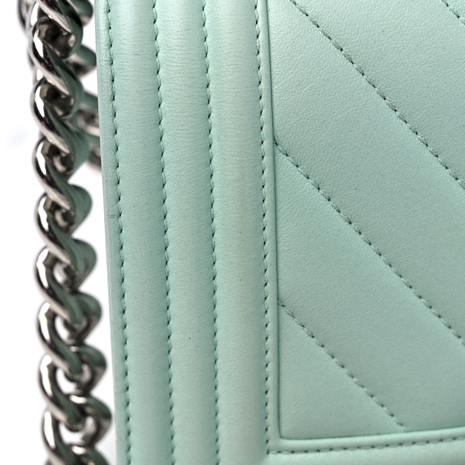 Chanel Iridescent Lambskin Chevron Quilted Small Boy Flap Turquoise 15 of 16