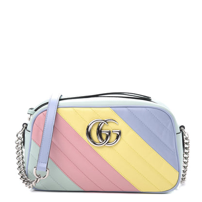 Gucci Calfskin Matelasse Diagonal Small GG Marmont Chain Shoulder Bag Multicolor Pastel 1 of 11