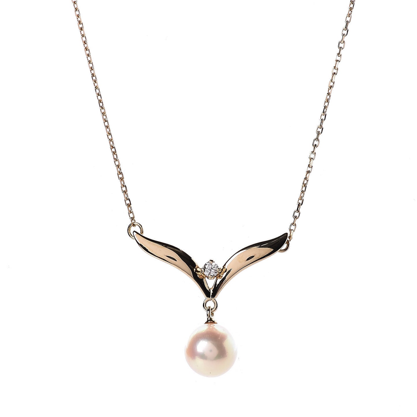 18K Yellow Gold Diamond Akoya Pearl 7mm Pendant Necklace