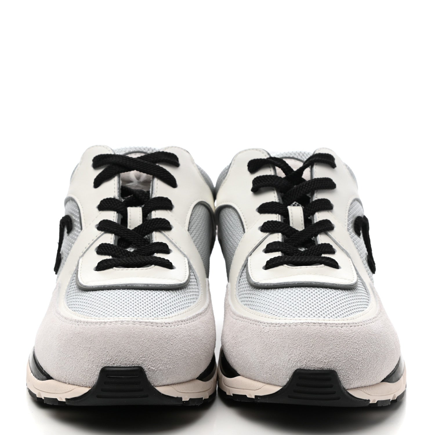 Chanel Mesh Suede Calfskin Womens CC Sneakers 40.5 White Silver Light Grey 2 of 8
