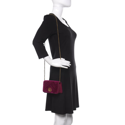 Gucci Velvet Matelasse GG Marmont Mini Bag Fuchsia Violet Cyclamen 2 of 11
