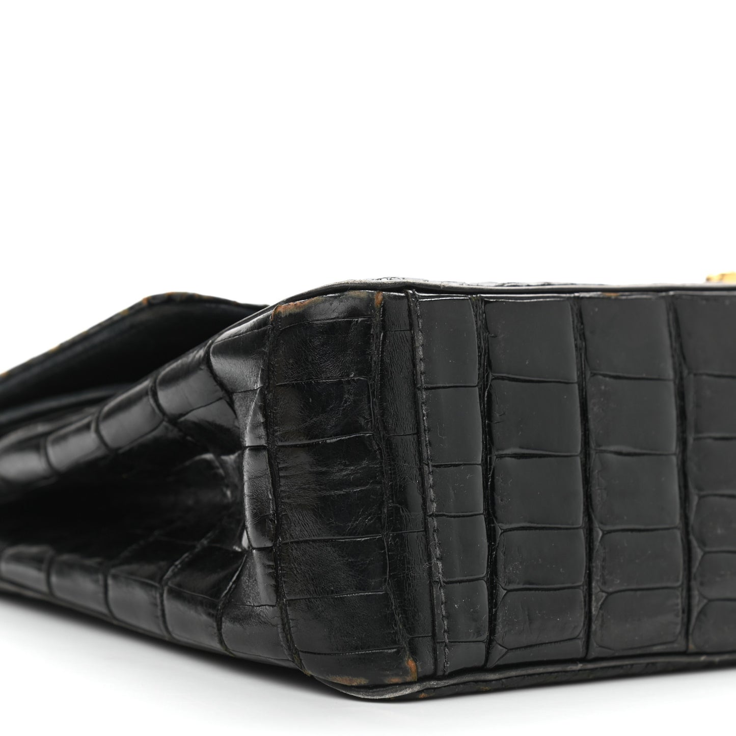 Shiny Crocodile Medium Double Flap Black