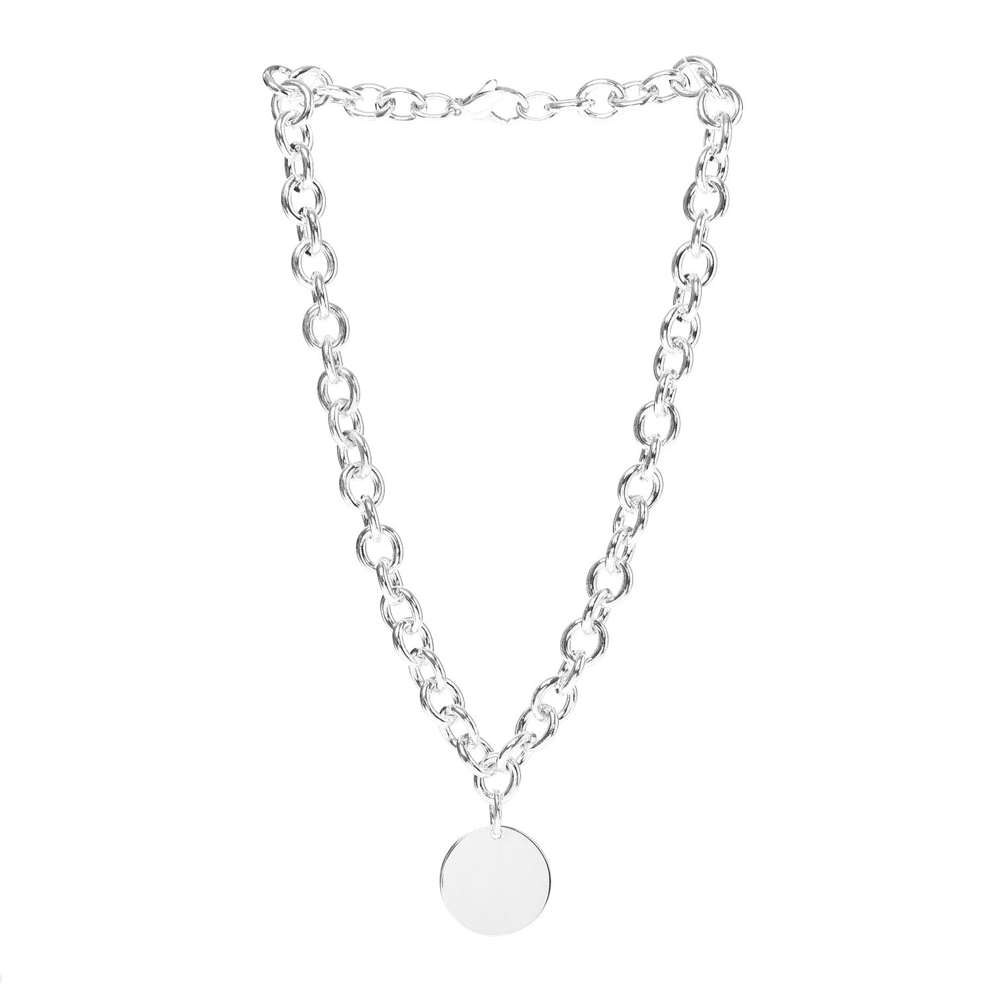 Sterling Silver Round Tag Necklace