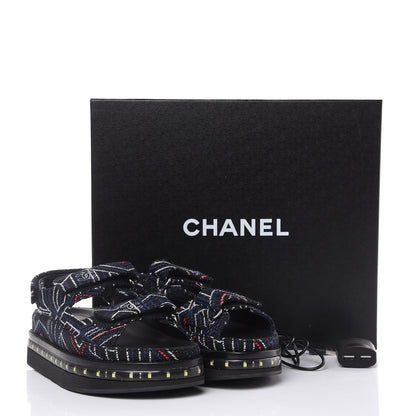 Chanel Tweed Lambskin Light Up LED Flat Sandals 36 Black Navy Red 11 of 11