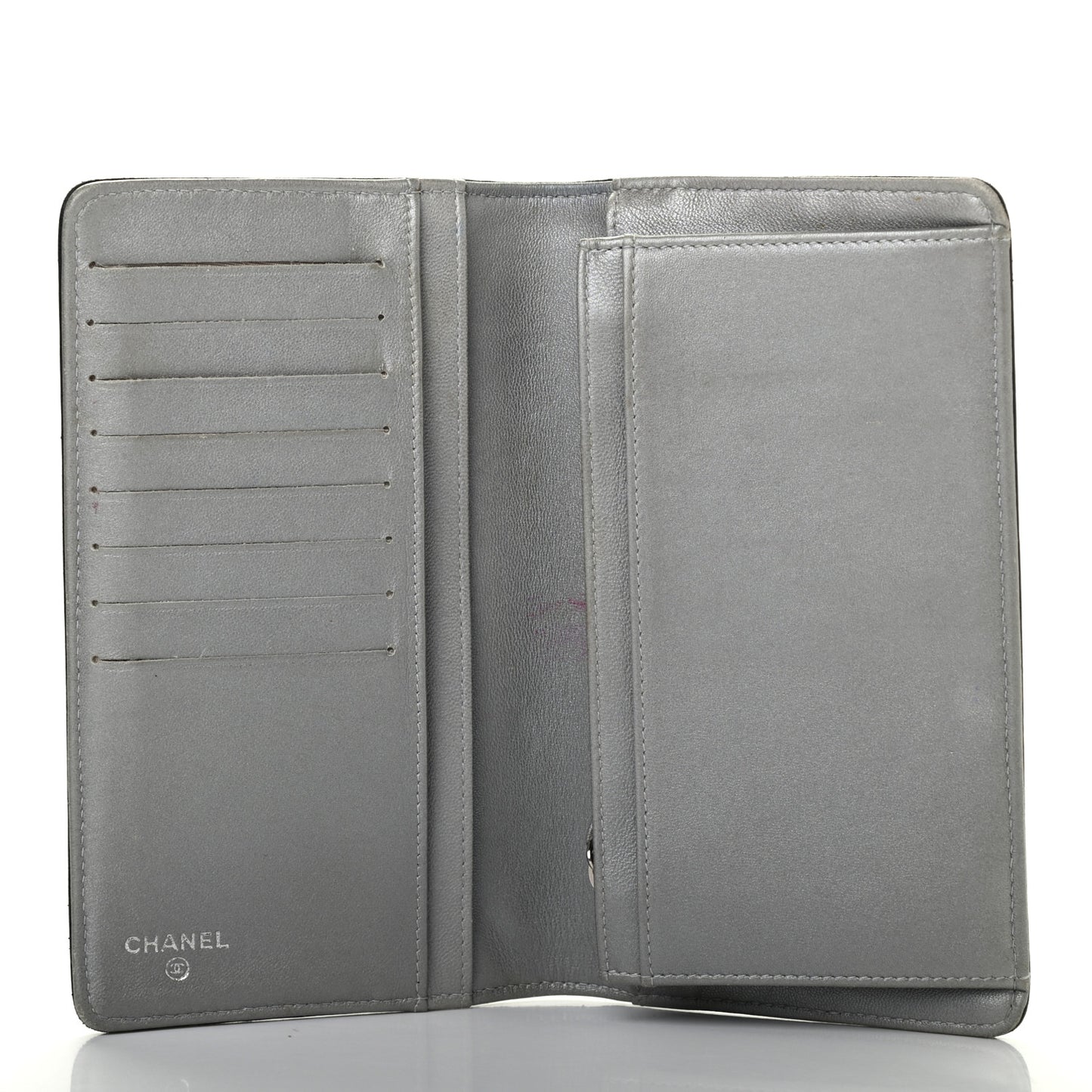 Lambskin Camellia Embossed Yen Wallet Black