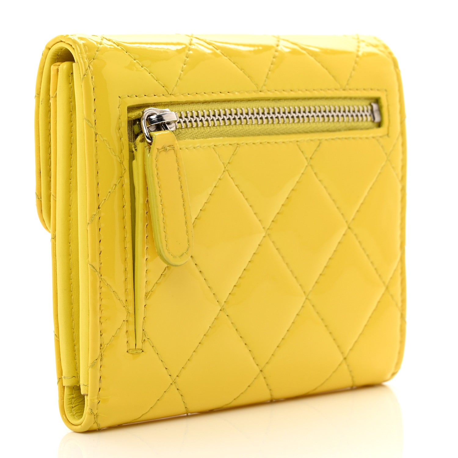 Chanel Patent Quilted Compact Flap Wallet Yellow 3 of 8