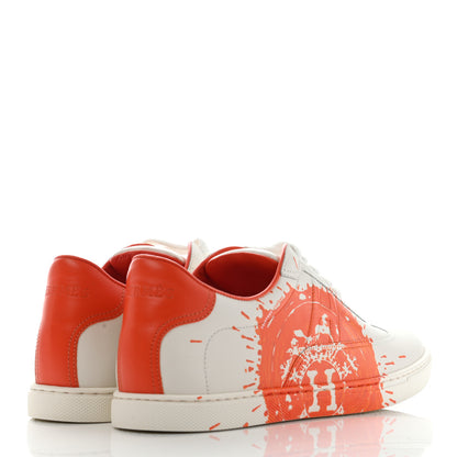Hermes Swift Printed Peinture Fraiche Quicker Sneakers 37 White Orange 4 of 9