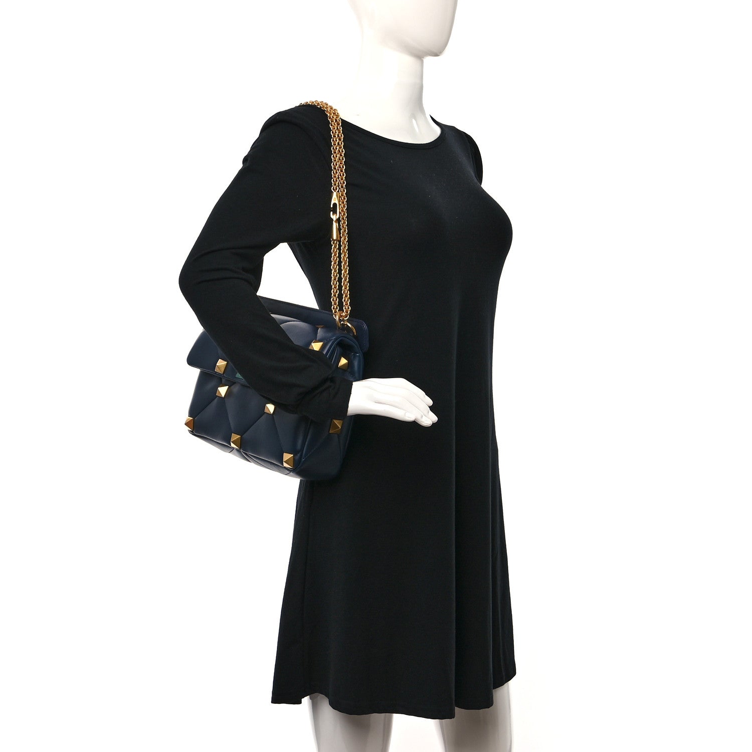 Valentino Garavani Nappa Large Roman Stud Shoulder Bag Marine 2 of 8