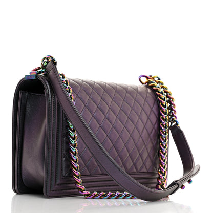 Chanel Iridescent Goatskin Quilted New Medium Boy Flap Purple 3 of 10