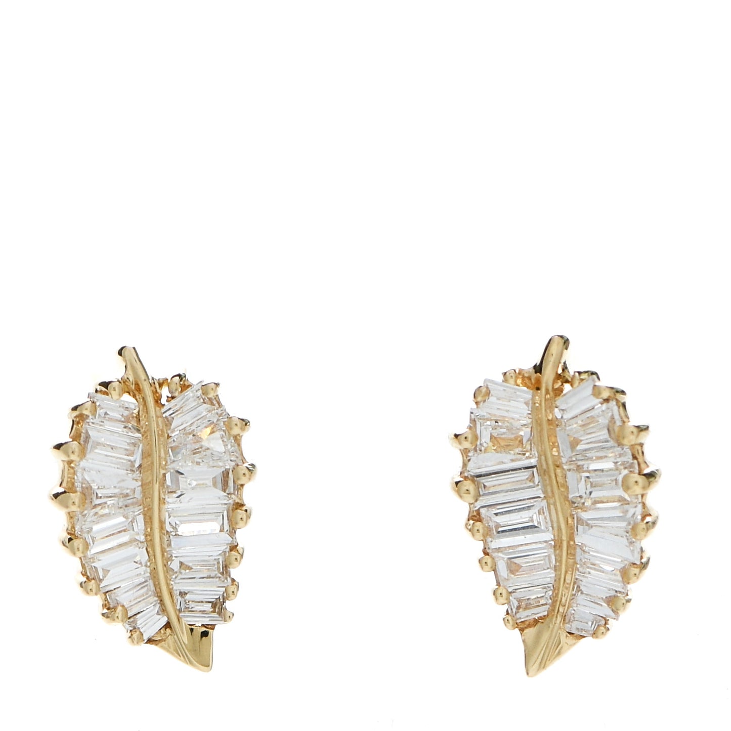 18K Yellow Gold Diamond Palm Leaf Stud Earrings