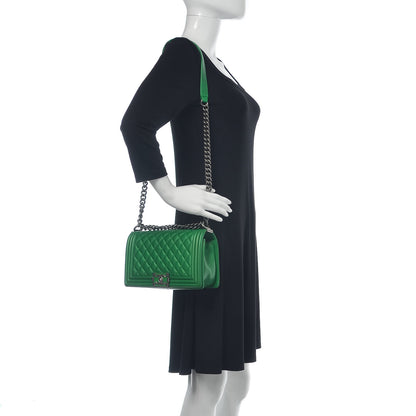 Chanel Metallic Calfskin Quilted Medium Boy Flap Green 2 of 17