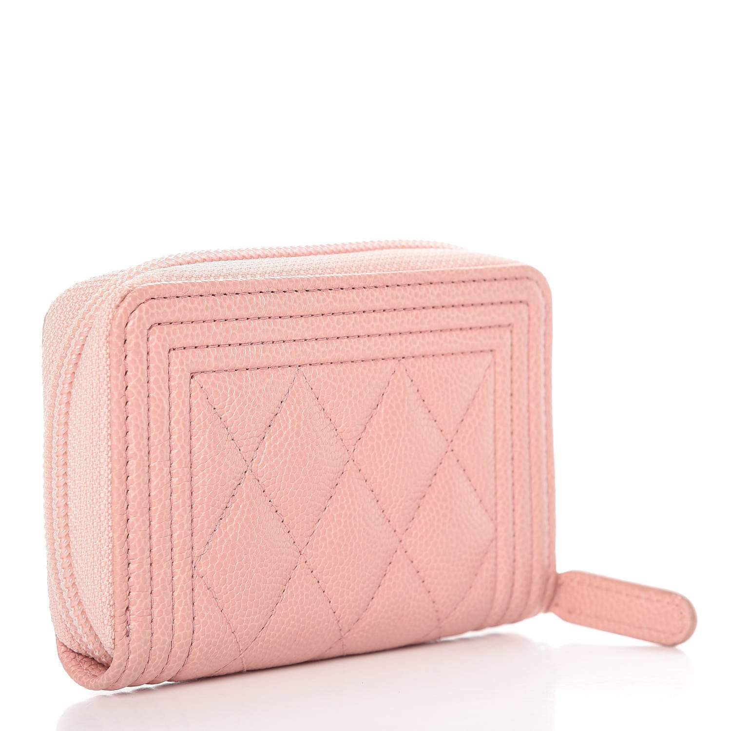 Chanel Caviar Quilted Boy Zip Around Coin Purse Wallet Pink 3 of 8
