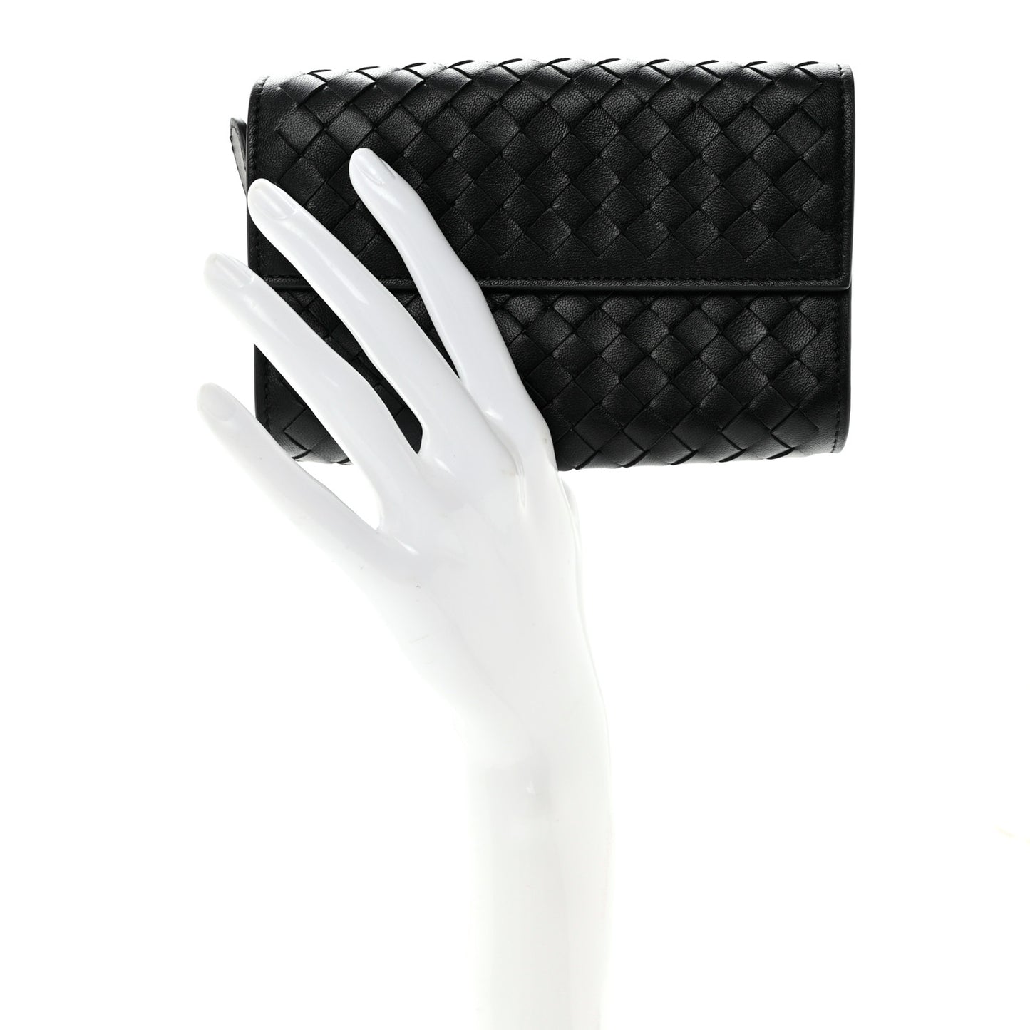 Nappa Intrecciato Continental Compact Flap Wallet Black