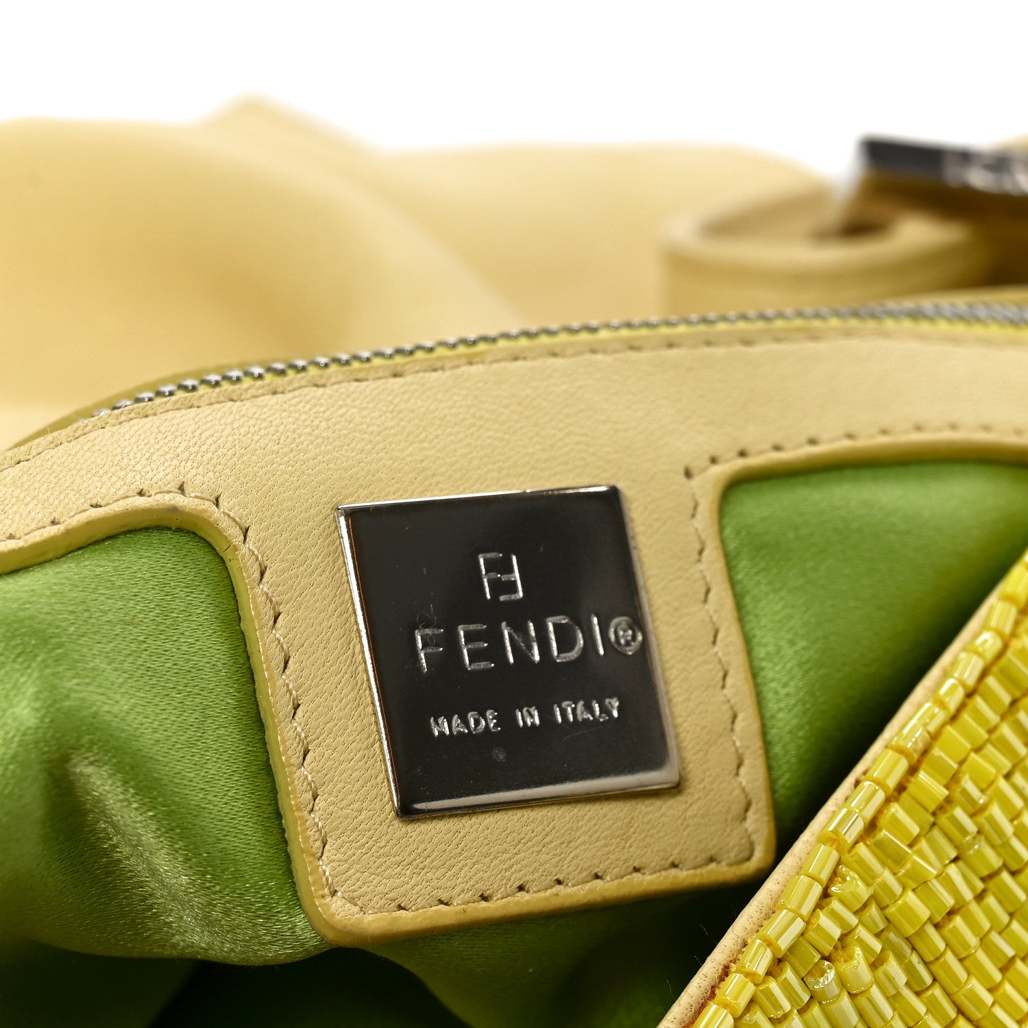 Fendi Rolling Stone Vitello Seta Bead Embroidered Mama Baguette Giallo 6 of 11
