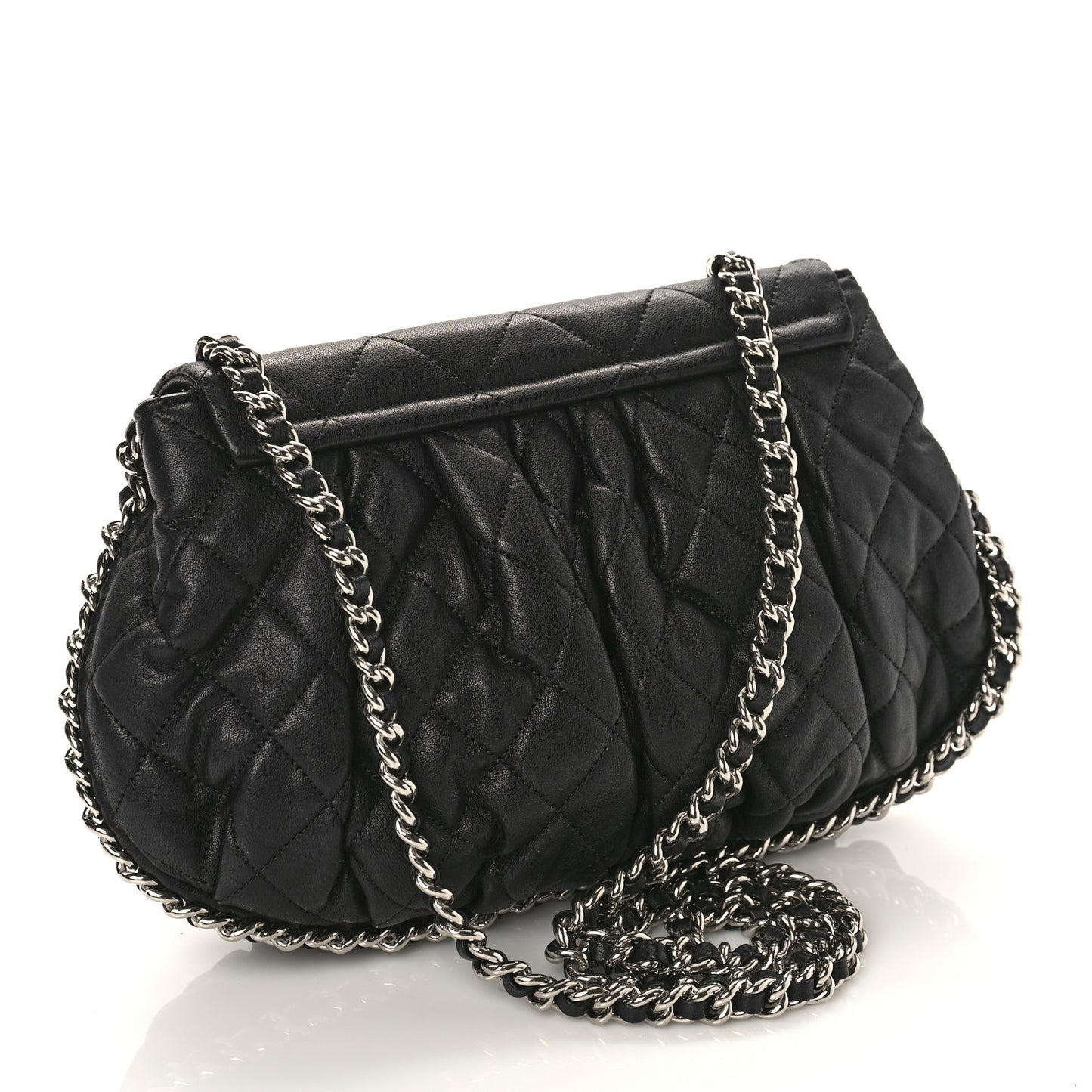 Washed Lambskin Quilted Medium Chain Around Messenger Black