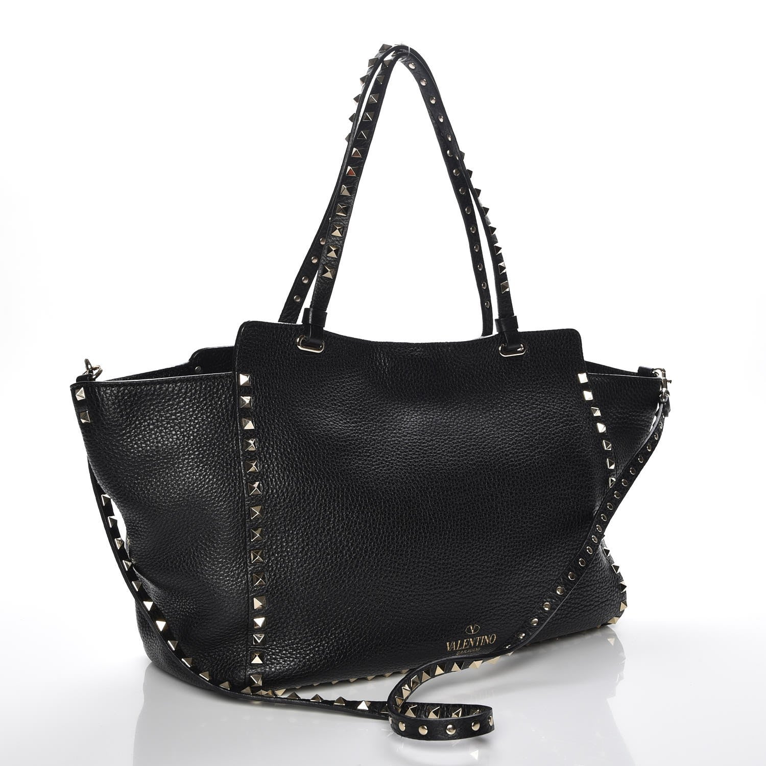 Valentino Garavani Pebbled Calfskin Medium Rockstud Tote Black 4 of 8