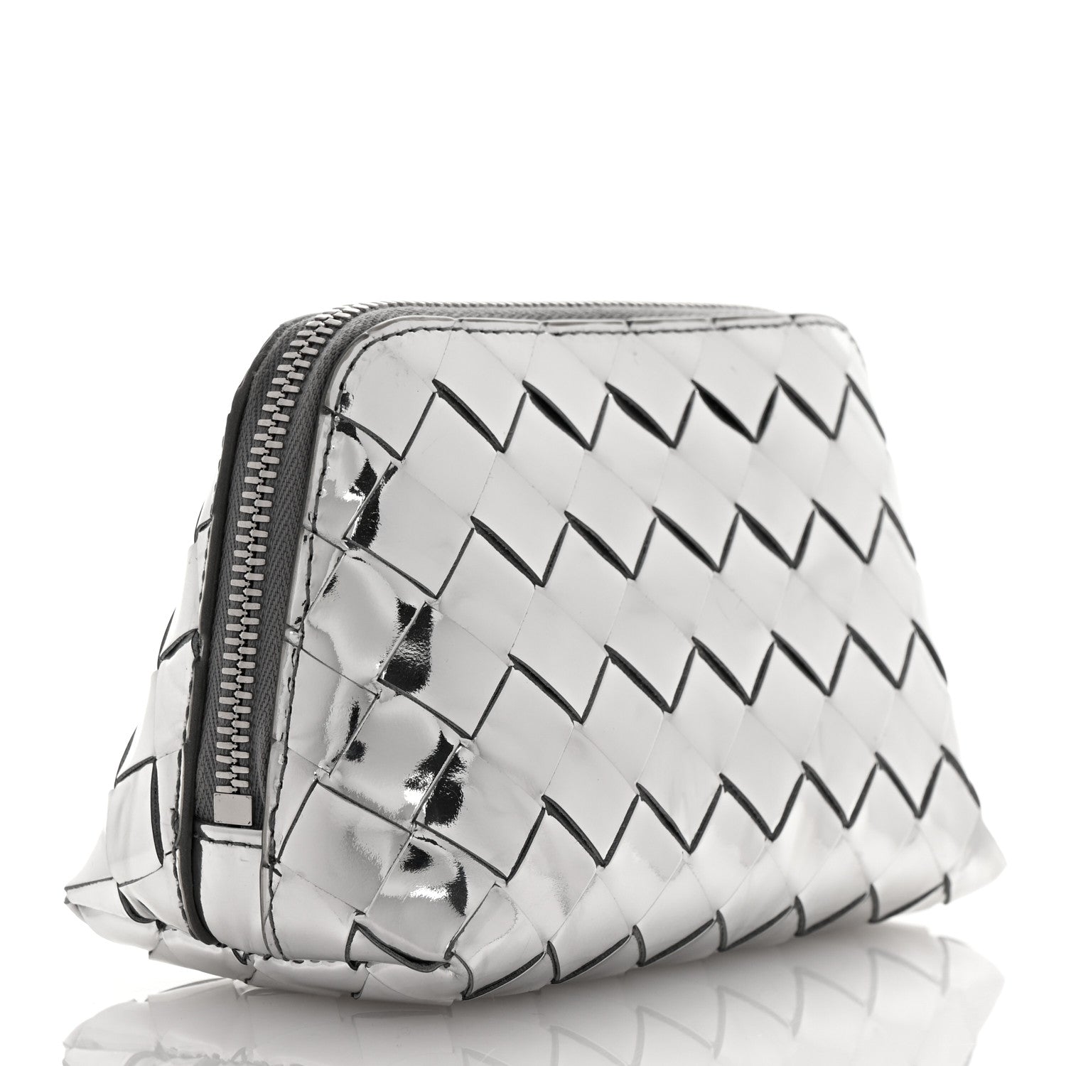 Bottega Veneta Mirror Laminated Nappa Intrecciato Beauty Pouch Silver 3 of 7