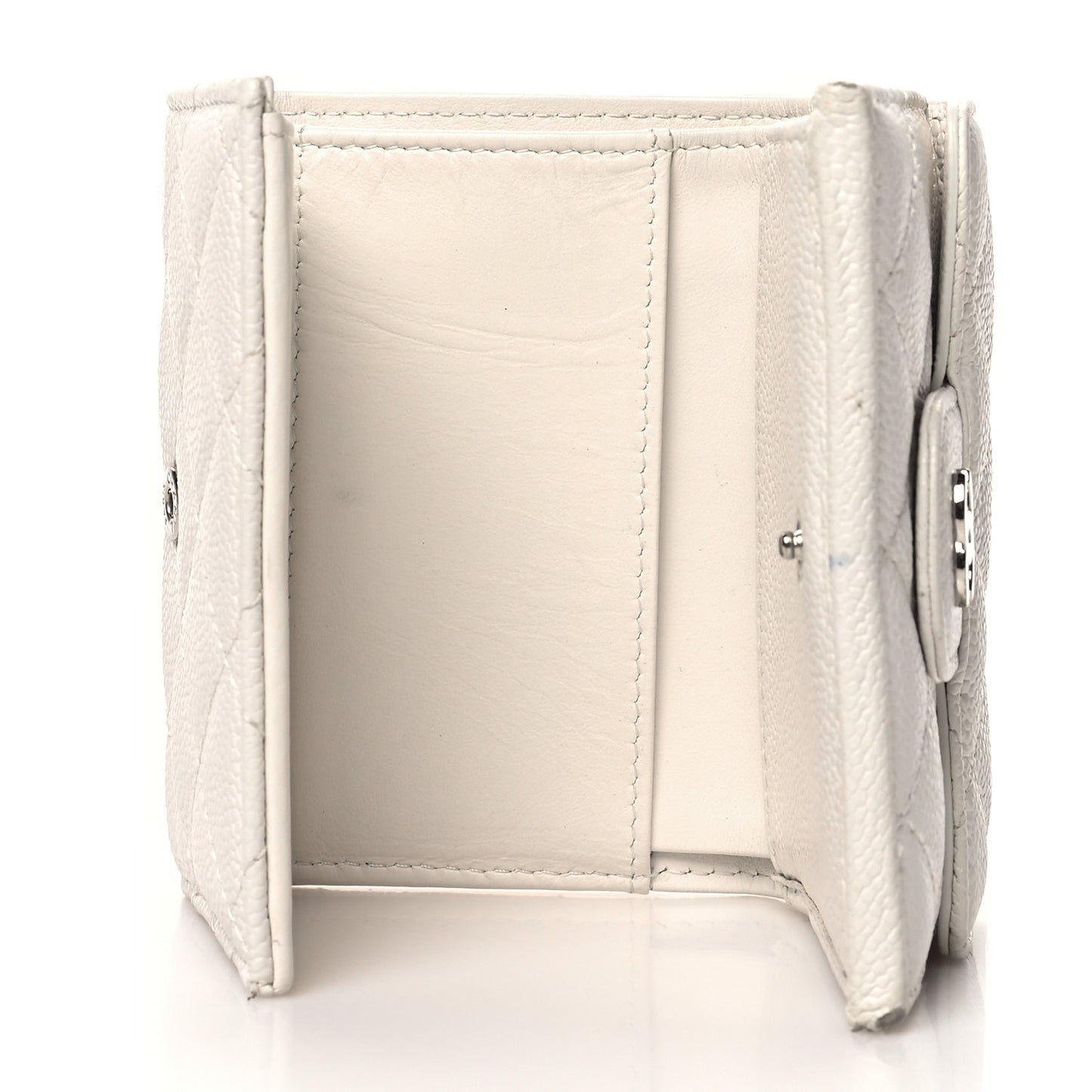 Caviar Quilted Double Flap Wallet Light White