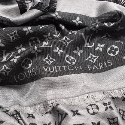 Louis Vuitton Wool Silk Monogram Denim Shawl Black 3 of 6