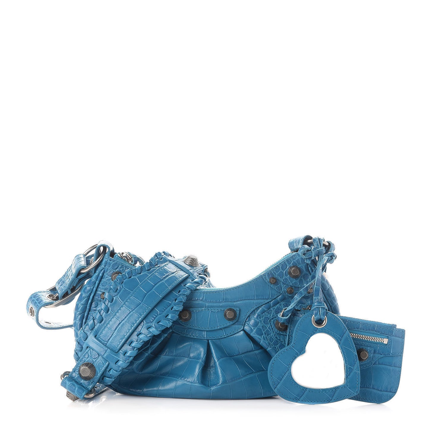 Extra Supple Calfskin Crocodile Embossed Le Cagole Shoulder Bag XS Turquoise