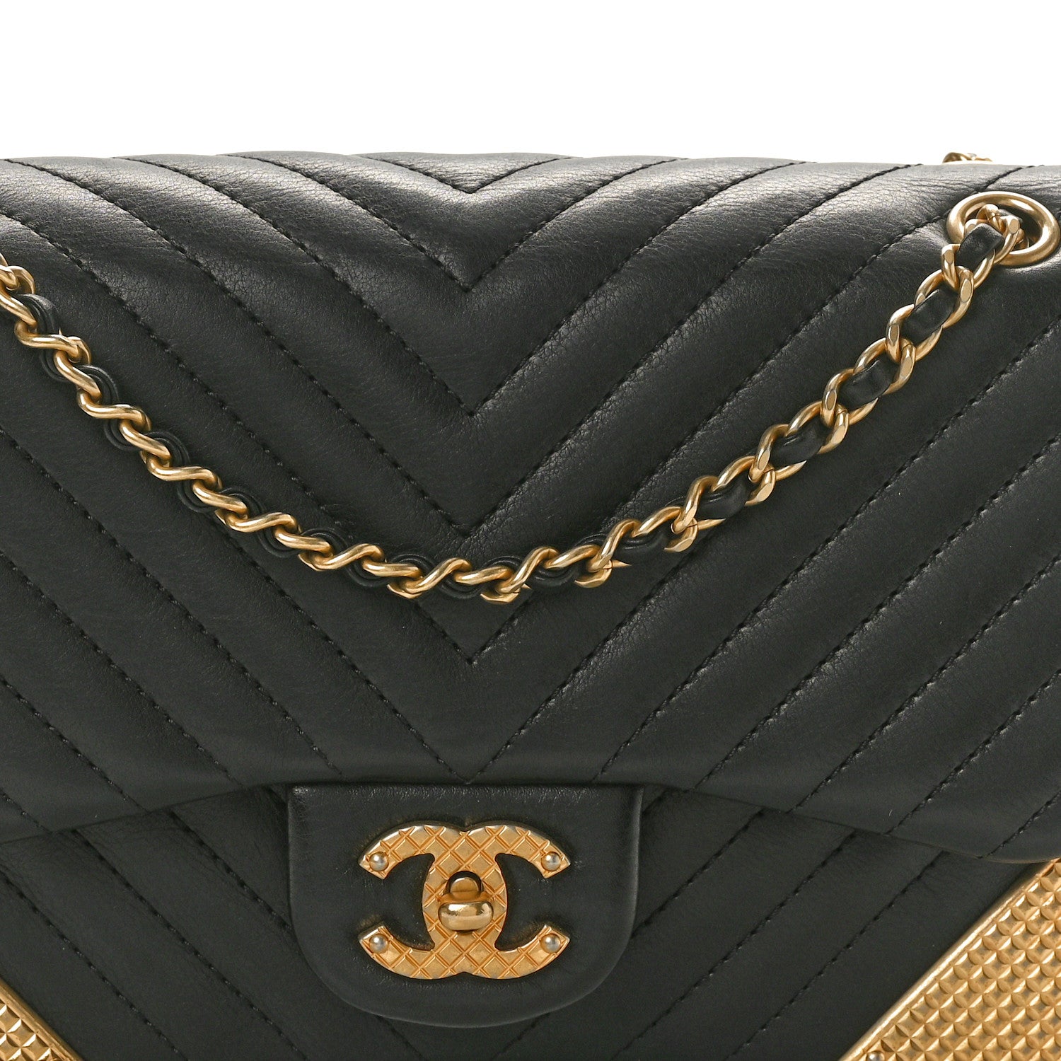 Chanel Calfskin Chevron Quilted Mini Rock The Corner Flap Black 8 of 9