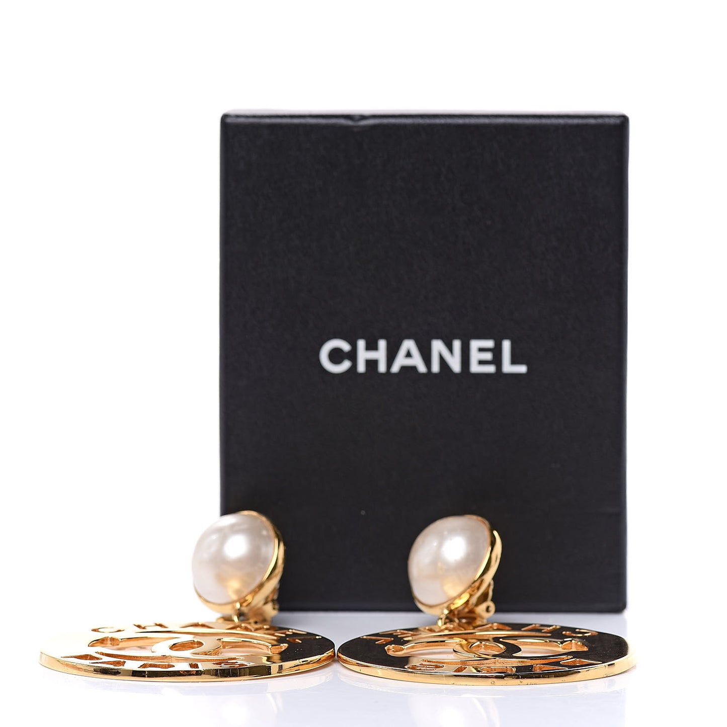 Pearl Large CC Drop Clip On Earrings Gold