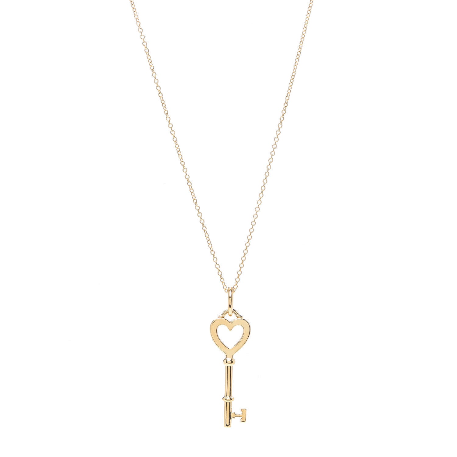 Tiffany 18K Yellow Gold Mini Heart Key Pendant Necklace 1 of 6