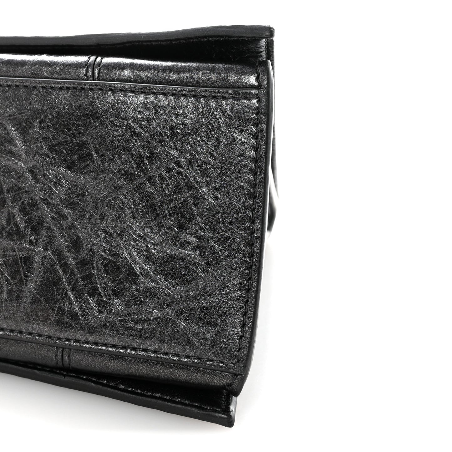 Metallic Crushed Calfskin Medium Crush Chain Bag Steel Grey