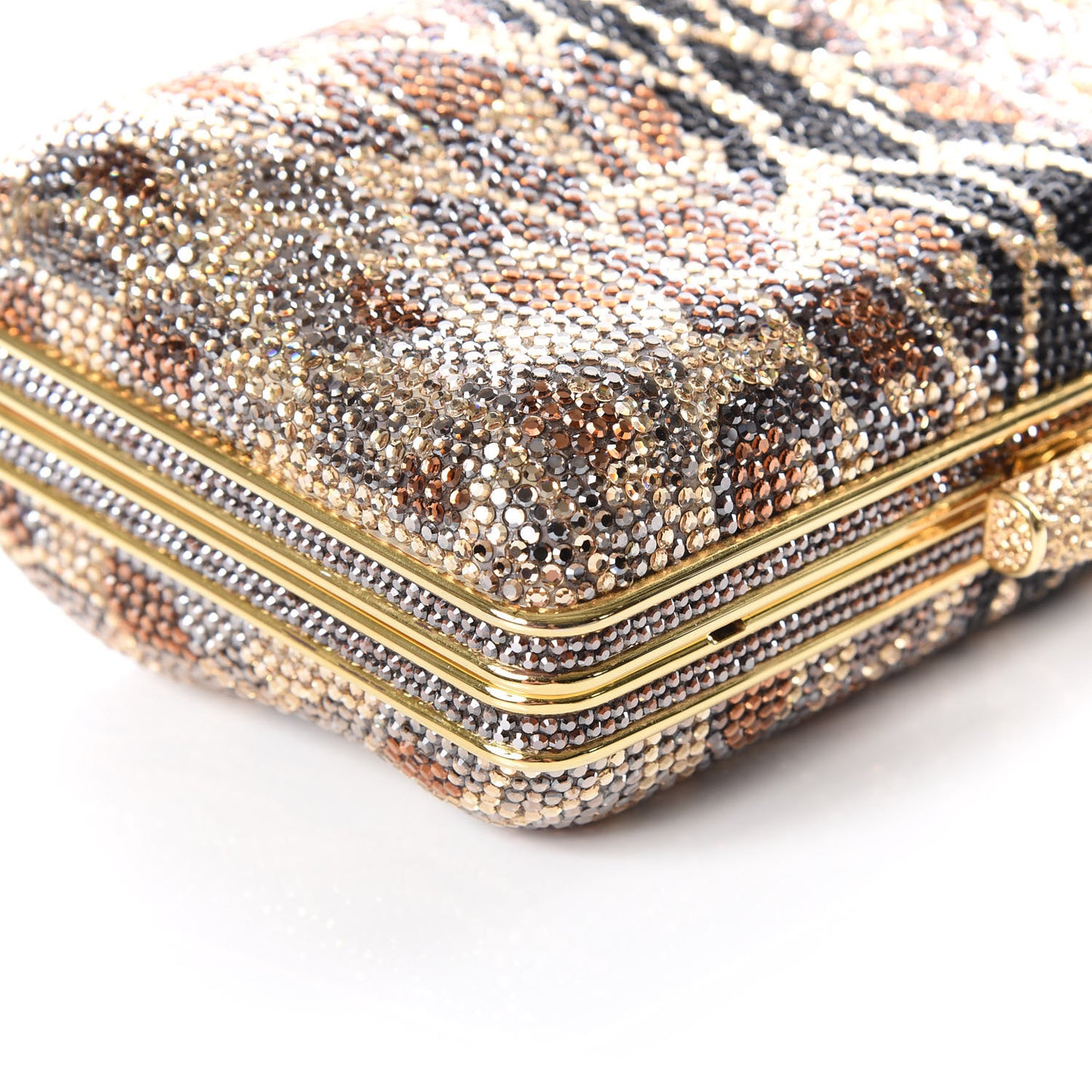 Crystal Leopard Minaudiere Clutch Gold Brown