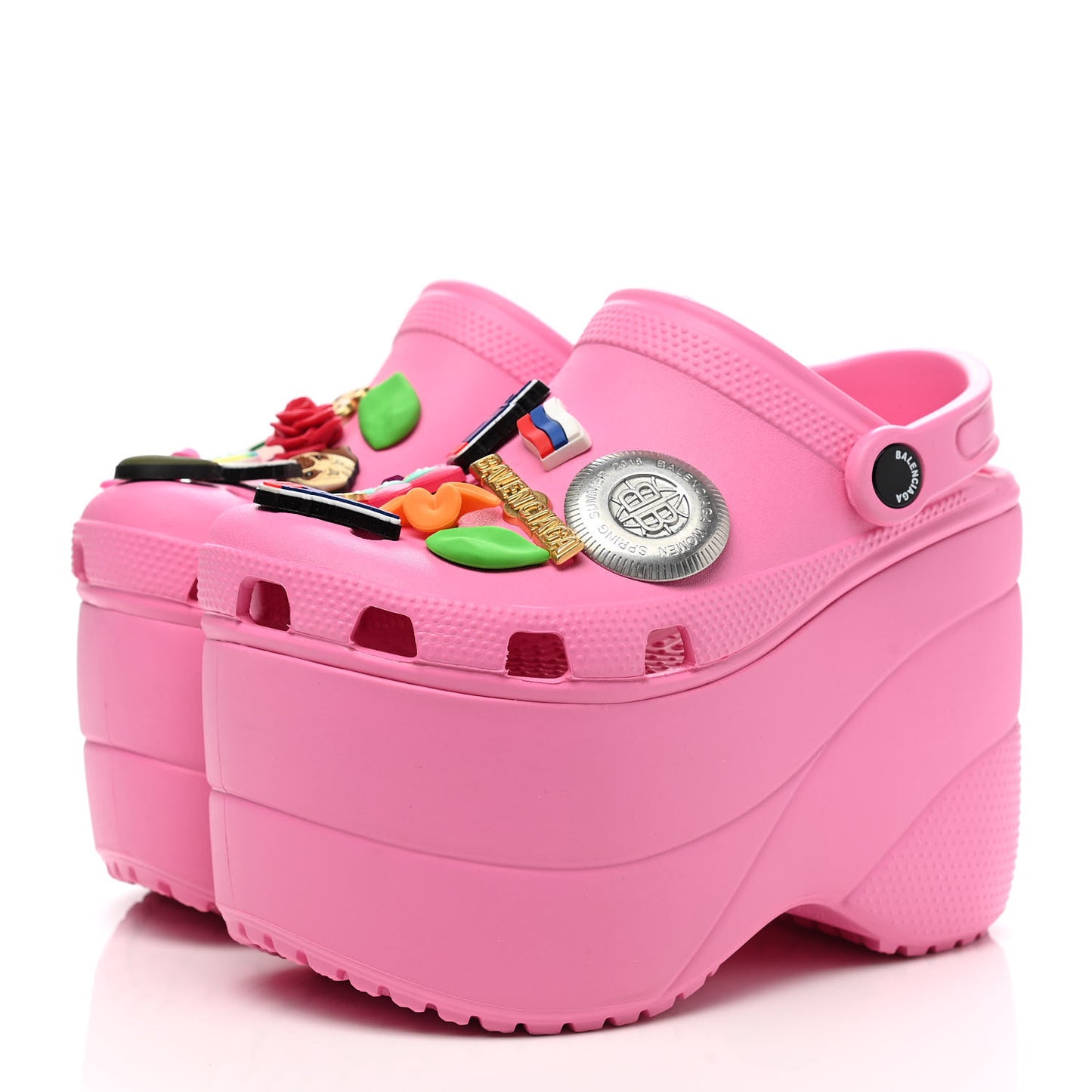 X CROCS Rubber Textured Womens Platform Sandals 35 Rose Bonbon