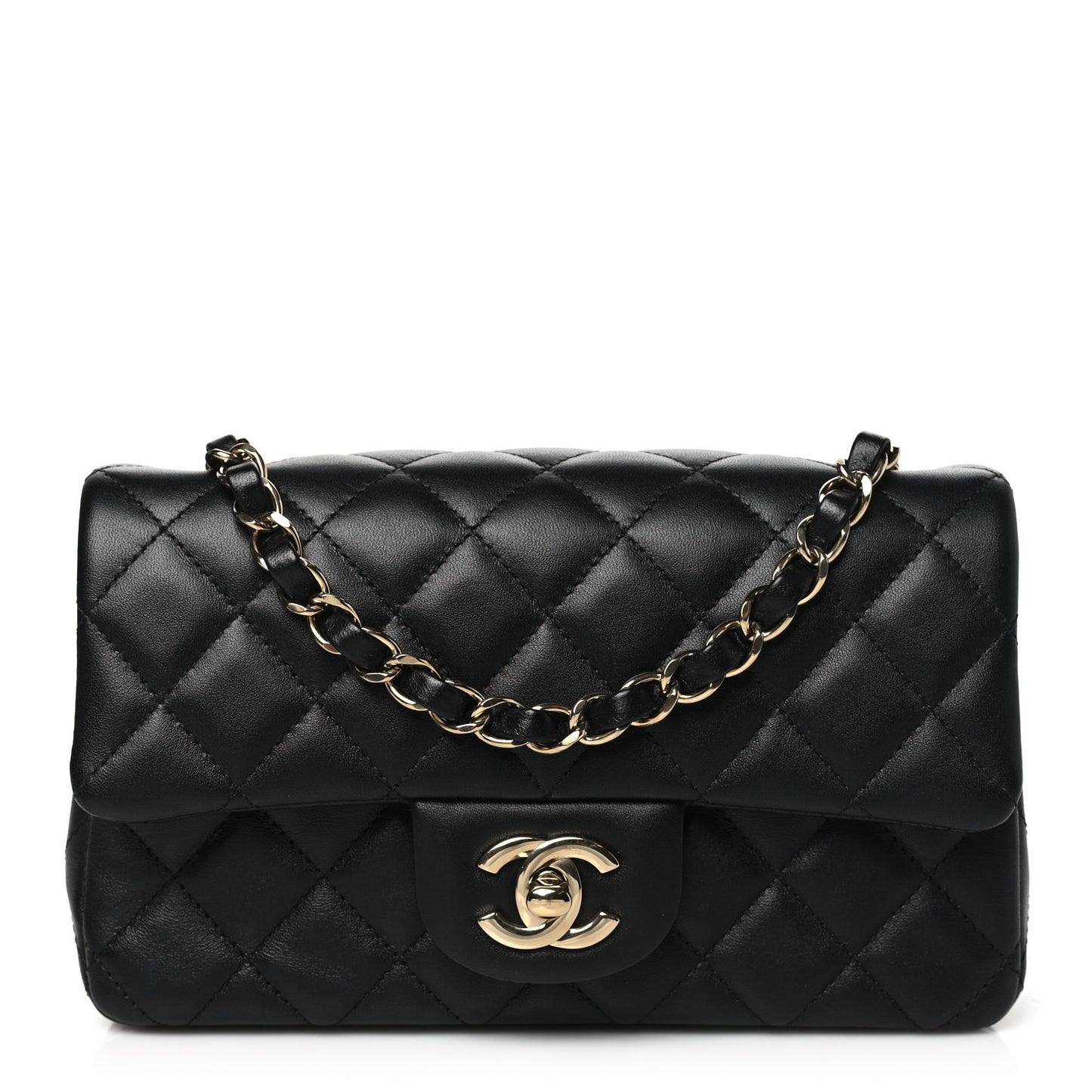 Lambskin Quilted Mini Rectangular Flap Black
