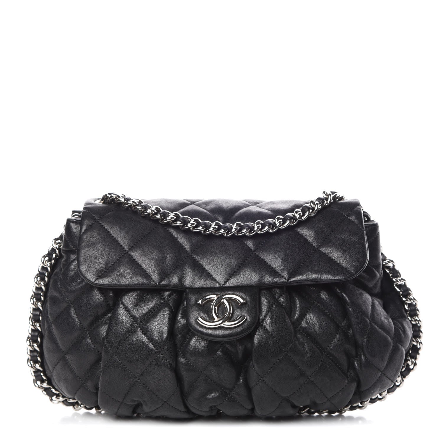Chanel Washed Lambskin Quilted Medium Chain Around Messenger Black 1 of 12
