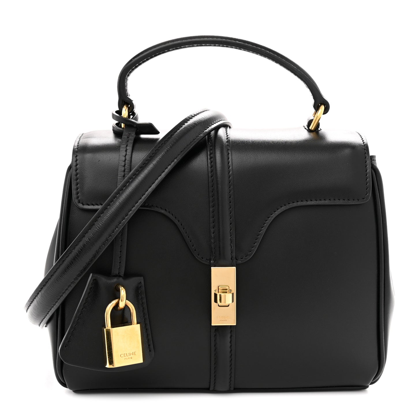 Satinated Calfskin Small 16 Top Handle Bag Black