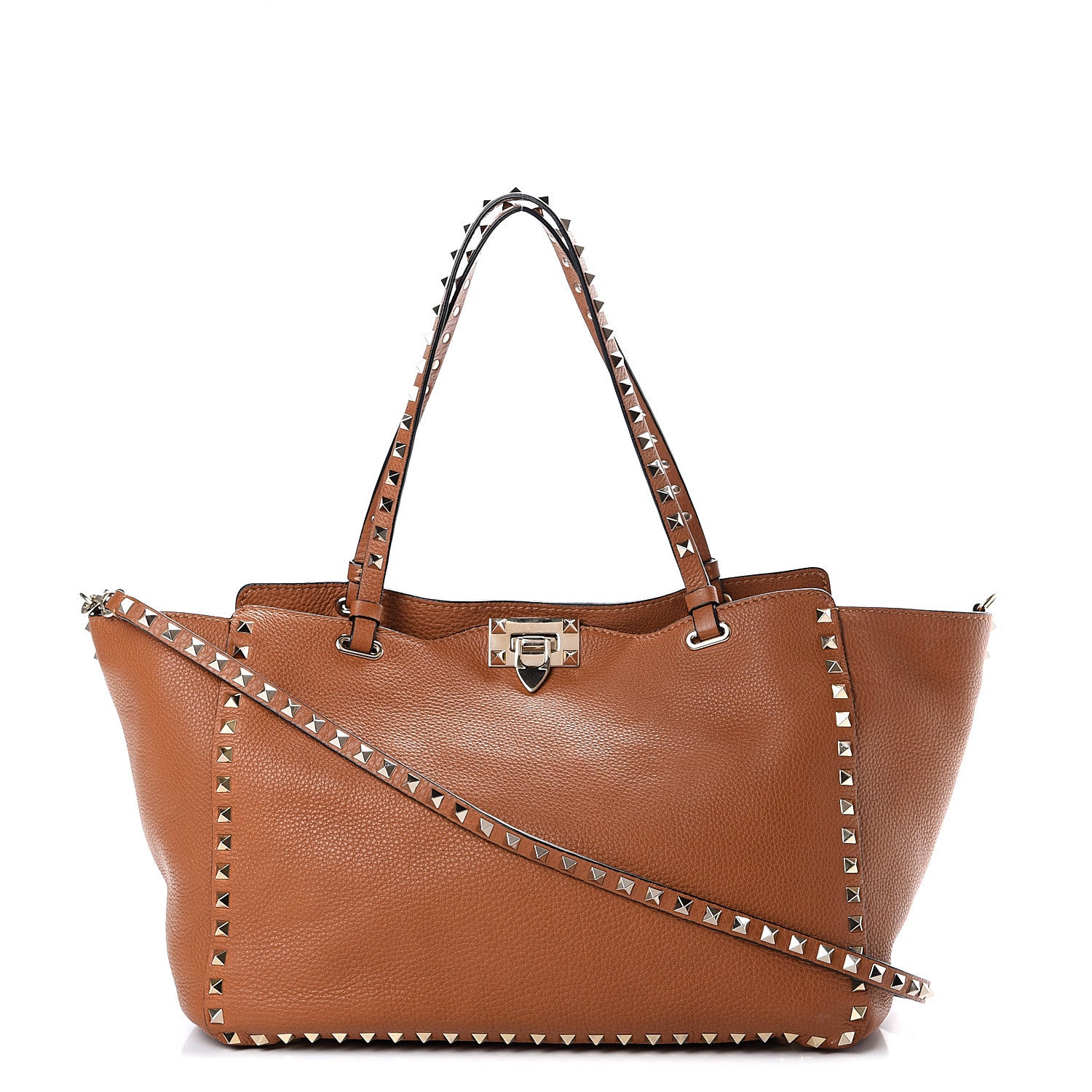 Valentino Garavani Pebbled Calfskin Medium Rockstud Tote Light Cuir 1 of 8