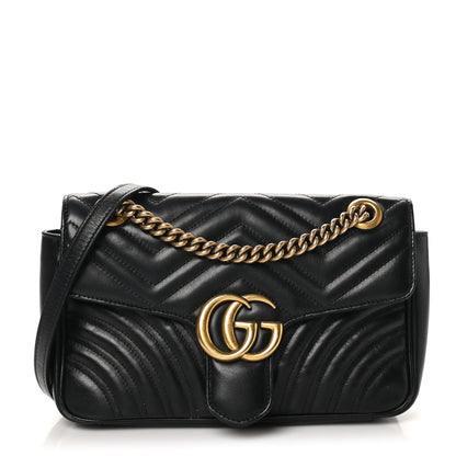 Gucci Calfskin Matelasse Small GG Marmont Shoulder Bag Black 1 of 10