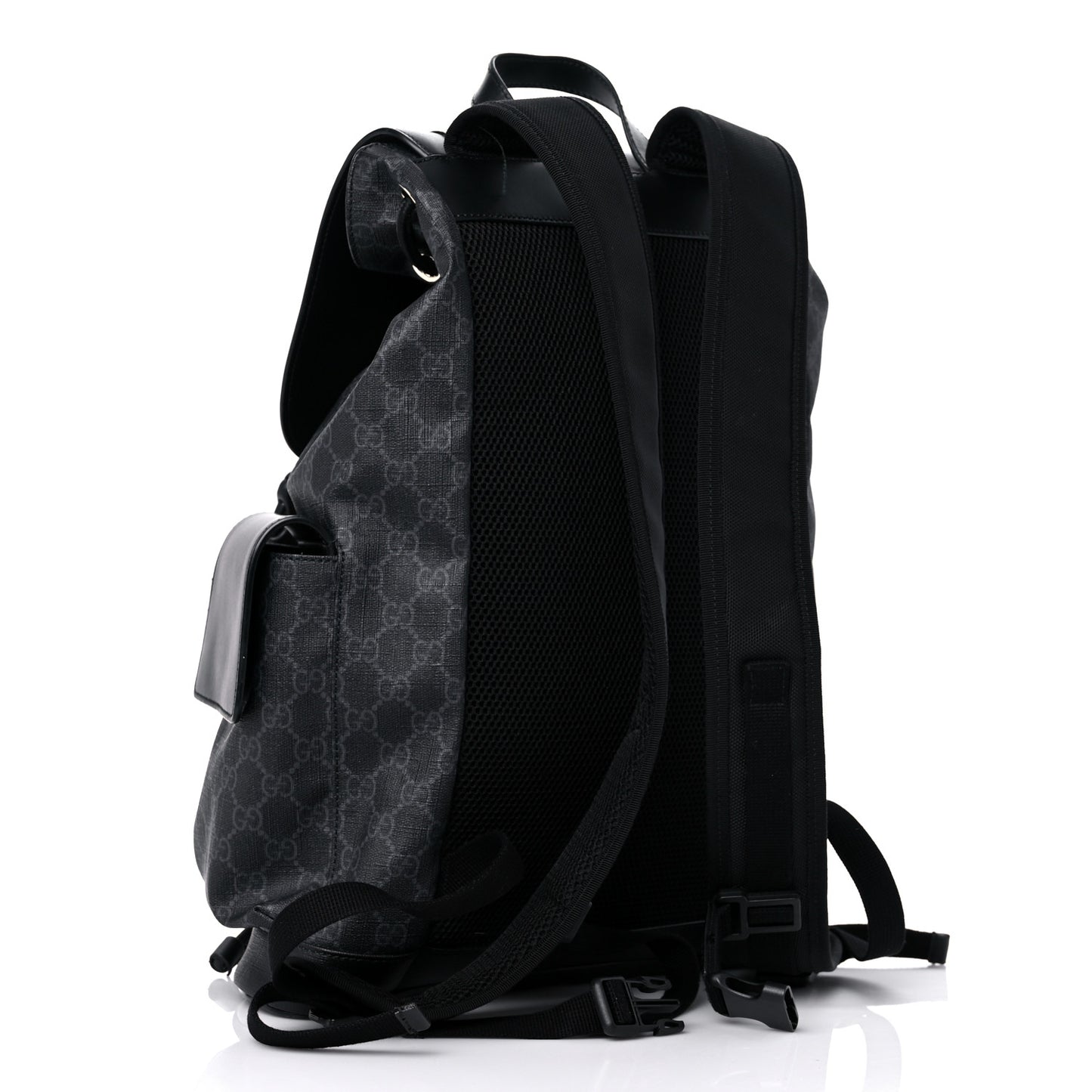 Soft GG Supreme Monogram Appia Calfskin Web Double Buckle Backpack Black